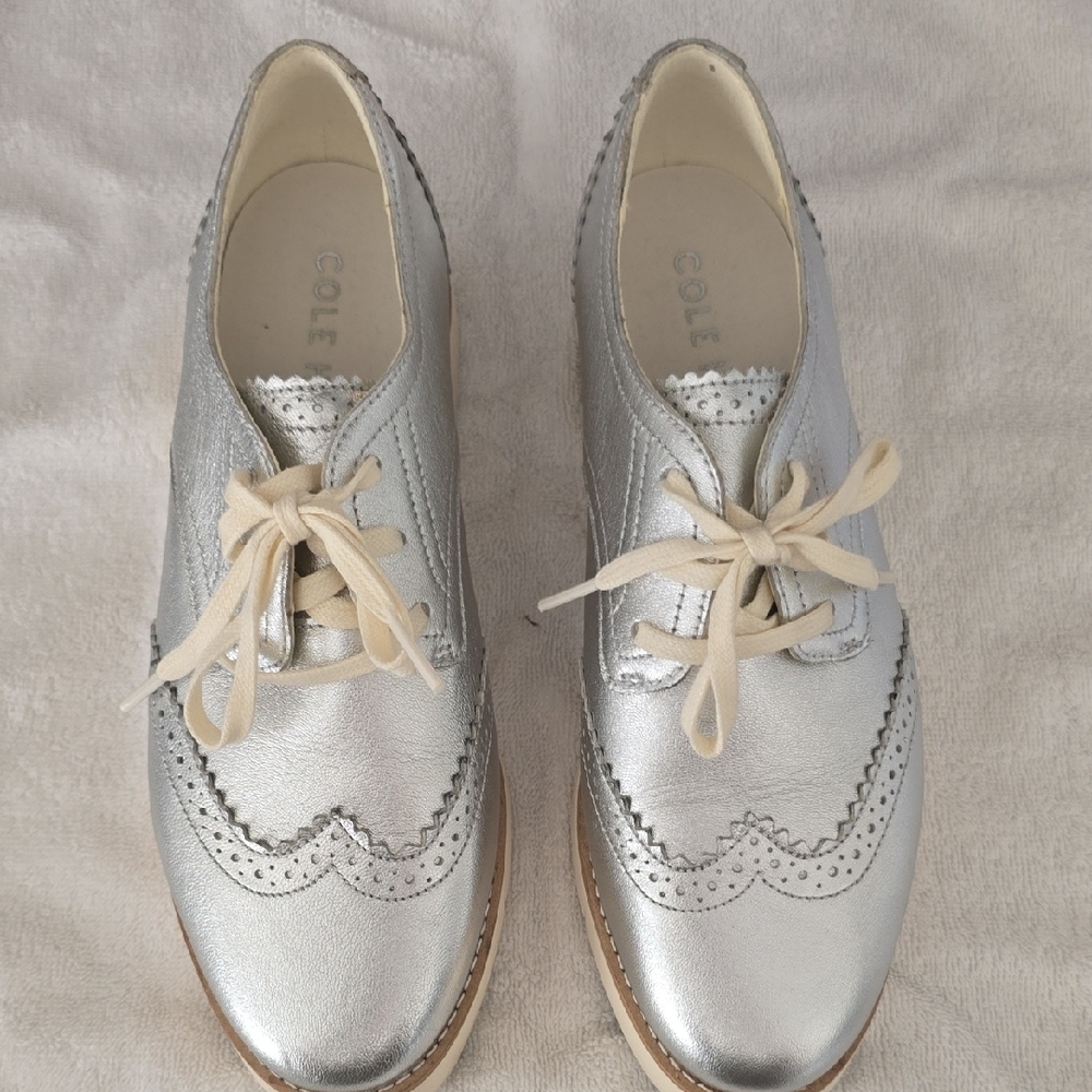 Cole Haan Metallic Silver Brogue Flats